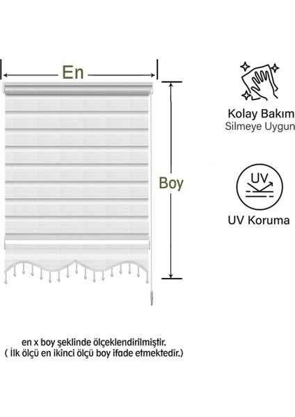 Boncuklu Geniş Pliseli Beyaz Zebra Perde