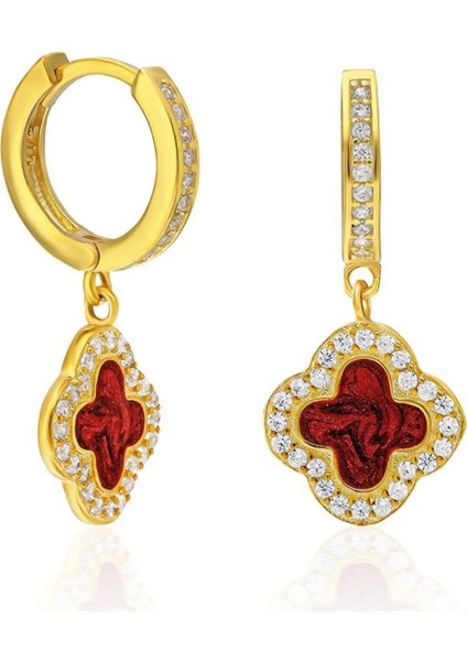 Renkli Taşlı Yonca Küpe