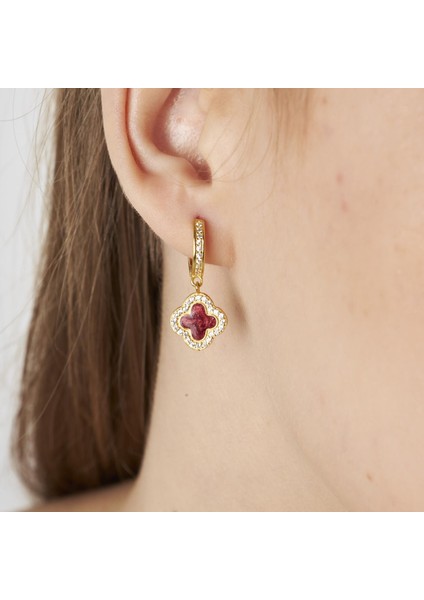 Renkli Taşlı Yonca Küpe modelleri