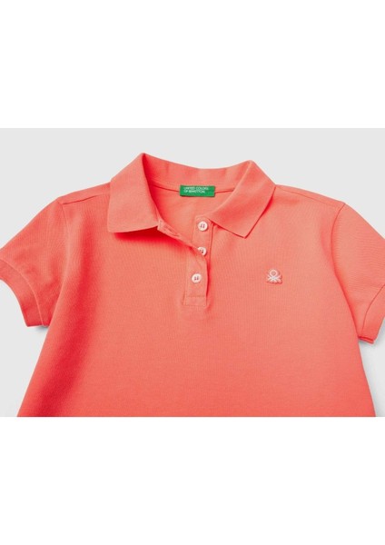 Kız Çocuk Mercan Logolu Pike Polo T-Shirt