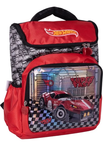 Hot Wheels Kabartmalı Desen Büyük Boy 2 Bölmeli Cepli Çocuk Okul Sırt Çantası Kırmızı