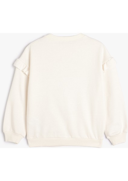 Fırfırlı Sweatshirt Köpek Baskılı Uzun Kollu Pamuklu