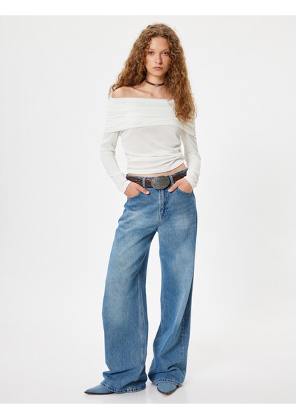 Madonna Yaka Tişört Uzun Kollu Drapeli Slim Fit Viskon Karışımlı fiyatları