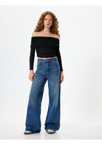 Madonna Yaka Tişört Uzun Kollu Drapeli Slim Fit Viskon Karışımlı fiyatları