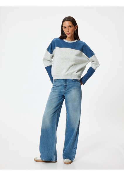 Oversize Sweatshirt Renk Bloklu Bisiklet Yaka Fermuar Detaylı Şardonlu fiyatları