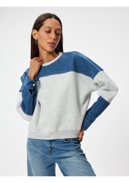 Oversize Sweatshirt Renk Bloklu Bisiklet Yaka Fermuar Detaylı Şardonlu modelleri