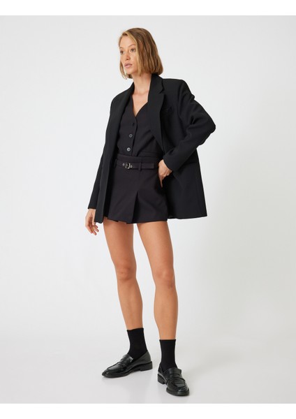 Kemerli Mini Şort Etek Pile Detaylı Yüksek Bel