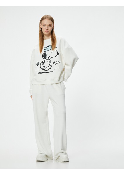 Snoopy Oversize Sweatshirt Lisanslı Baskılı Bisiklet Yaka