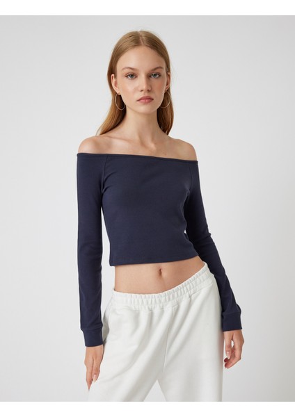 Madonna Yaka Tişört Crop Uzun Kollu Biyeli Slim Fit modelleri