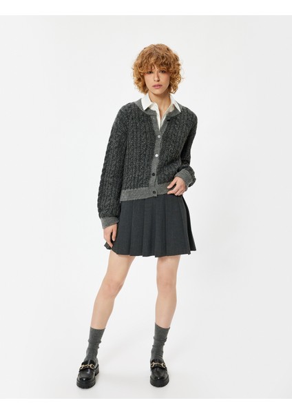 Triko Hırka Örgü Dokulu Düğmeli Uzun Kollu Bisiklet Yaka