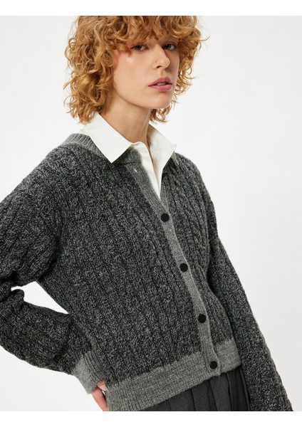 Triko Hırka Örgü Dokulu Düğmeli Uzun Kollu Bisiklet Yaka fiyatları