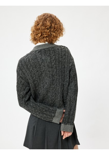 Triko Hırka Örgü Dokulu Düğmeli Uzun Kollu Bisiklet Yaka fırsatları