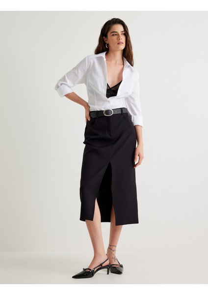 Midi Boy Kalem Etek Önden Yırtmaç Detaylı Cepli fiyatları