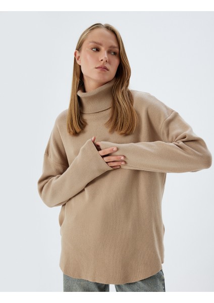 Balıkçı Yaka Oversize Triko Kazak Uzun Kollu Yumuşak Dokulu