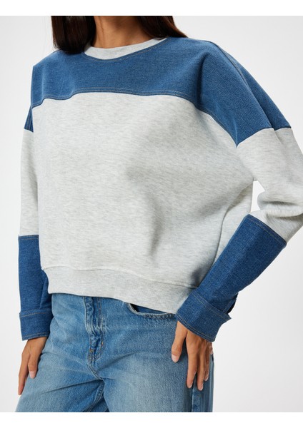 Oversize Sweatshirt Renk Bloklu Bisiklet Yaka Fermuar Detaylı Şardonlu indirimleri