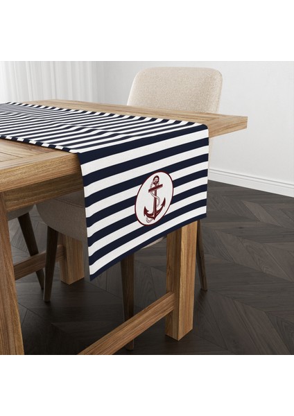 Lacivert Çizgili Bordo Çapa Runner Örtü - 40 cm x 140 cm