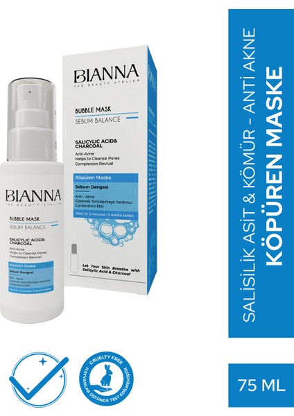 Köpüren Maske Bubble Mask Salisilik Asit&kömür - Anti Akne Köpüren Maske - 75 ml