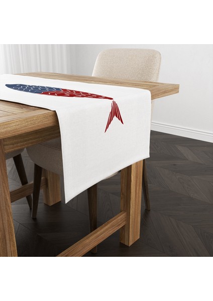 Burgundy & Blue A Fish Runner Örtü - 40 cm x 140 cm