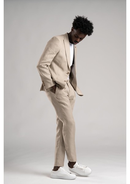 Regular Fit Yarım Astarlı %100 Linen (Keten) Kumaş Takım Elbise