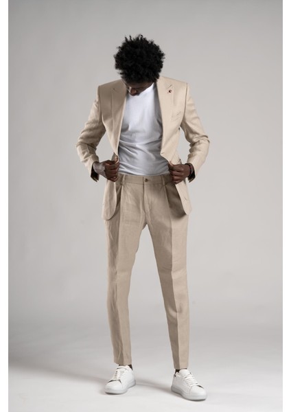 Regular Fit Yarım Astarlı %100 Linen (Keten) Kumaş Takım Elbise