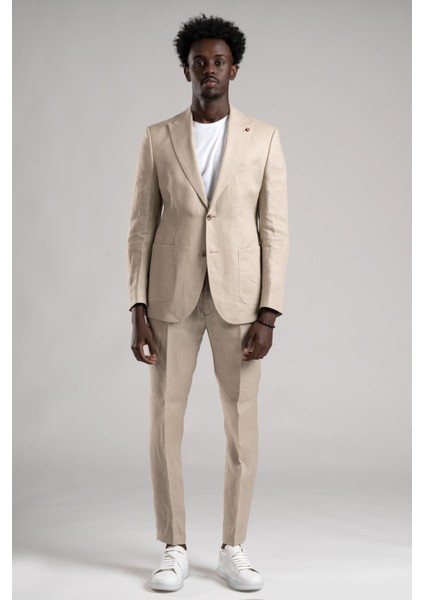 Regular Fit Yarım Astarlı %100 Linen (Keten) Kumaş Takım Elbise