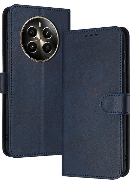 Toka Pu Deri Saf Renk Kickstand ile Realme 12 Artı Için Flip Case (Yurt Dışından)