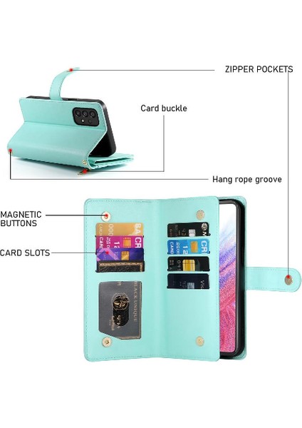 Samsung Galaxy Için Flip Case A53 5g Çok Fonksiyonlu Kart Yuvaları Bilek Kayışı (Yurt Dışından)