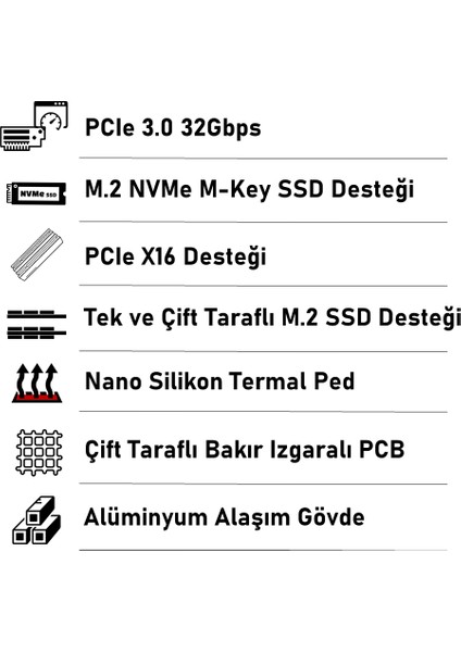 Coldswift Black M.2 NVMe To PCIe 3.0 X16 Alüminyum Soğutuculu Dönüştürücü Çevirici Adaptör