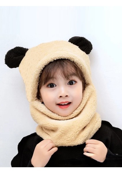 Sevimli Panda Çocuk Kapşonlu Kulaklı Peluş Bere Welsoft Polar Rüzgar Geçirmez Boyunluklu Şapka fiyatları
