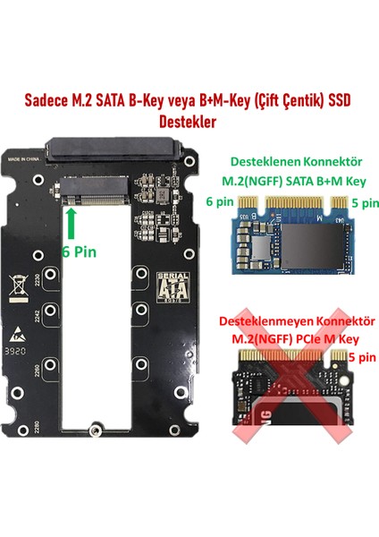 S118S M.2 Sata B-Key, B+M-Key SSD Için 2.5 Inch Sata Çevirici Dönüştürücü Adaptör