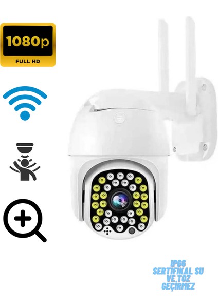 360 Derece Yönlendirilebilir Wifi Akıllı Haraket Sensörlü Takip 4x Zoom Ip Su Geçirmez Iç Dış Mekan Kamera 32 Ledli 1080P BLM04