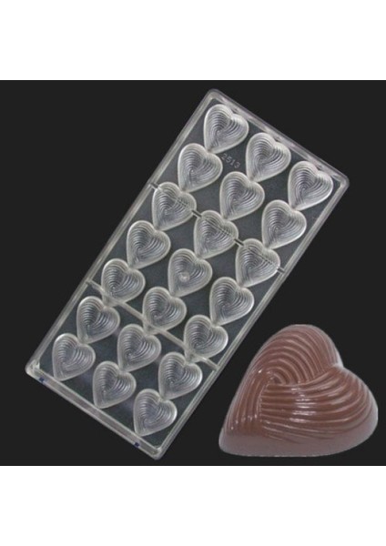 Çizgili Kalp Polikarbon Çikolata Kalıbı 3,5 x 3,5 x 1,5 cm Şeffaf