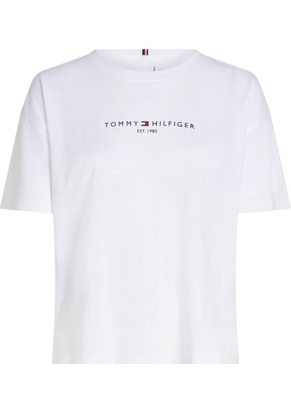 Tommy Hilfiger Yuvarlak Yaka Baskılı Beyaz Kadın T-Shirt Essentıals Rlx T-Shırt