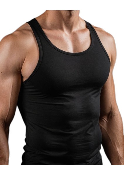 5 Li Premıum Siyah Erkek Atlet Pamuklu Penye Fit Askılı Terletmeyen, Nefes Alan, Spor Günlük