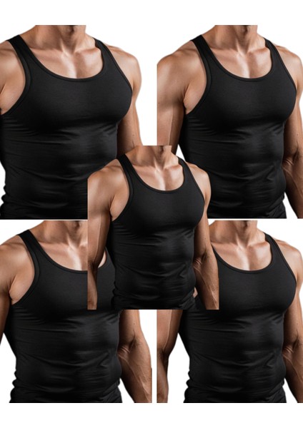 5 Li Premıum Siyah Erkek Atlet Pamuklu Penye Fit Askılı Terletmeyen, Nefes Alan, Spor Günlük fiyatları