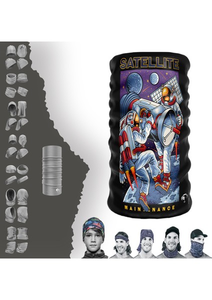 Extreme Satellıte Astronot Desenli Boyunluk Bandana Baf Toka Maske Saçbandı