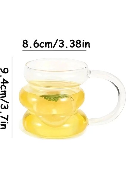 4lü Üç Büklüm Koreo Kulplu Dev Şerit Cam Bardak Pipetli Meşrubat Kahve Sunum Kokteyl Bardağı 400ML