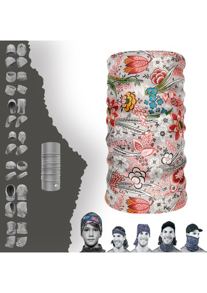 Extreme Kırmızı Nazik Çiçekler Boyunluk Bandana Baf Toka Maske Saçbandı
