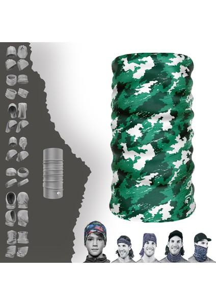 Extreme Karışık Yeşil Beyaz Boyunluk Bandana Baf Toka Maske Saçbandı