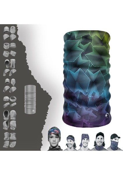 Extreme Mor Yeşil Mavi Geçişli 3D Dijital Desenli Boyunluk Bandana Baf Toka Maske Saçbandı