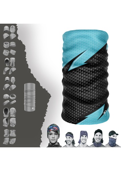 Extreme Üçgen Desenli Mavi Siyah Boyunluk Bandana Baf Toka Maske Saçbandı