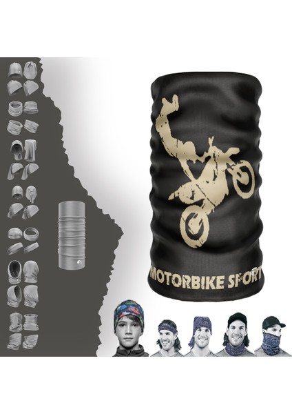 Extreme Kahverengi Motorlu Desenli Boyunluk Bandana Baf Toka Maske Saçbandı