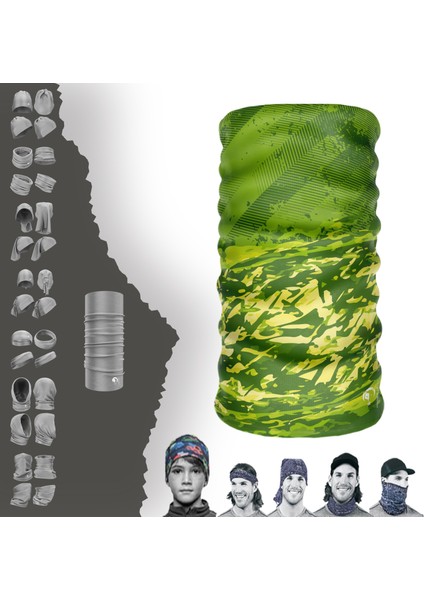 Extreme Yeşil Sarı Desenli Boyunluk Bandana Baf Toka Maske Saçbandı
