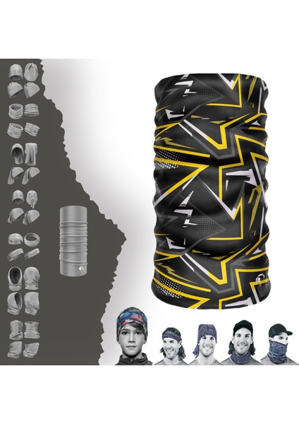Extreme Çizgi Desenli Gri Sarı Boyunluk Bandana Baf Toka Maske Saçbandı