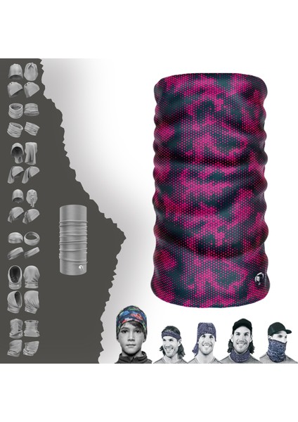 Extreme Mozaik Desenli Pembe Boyunluk Bandana Baf Toka Maske Saçbandı