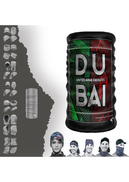 Extreme Kırmızı Yeşil Tabanlı Dubaı Yazılı Boyunluk Bandana Baf Toka Maske Saçbandı