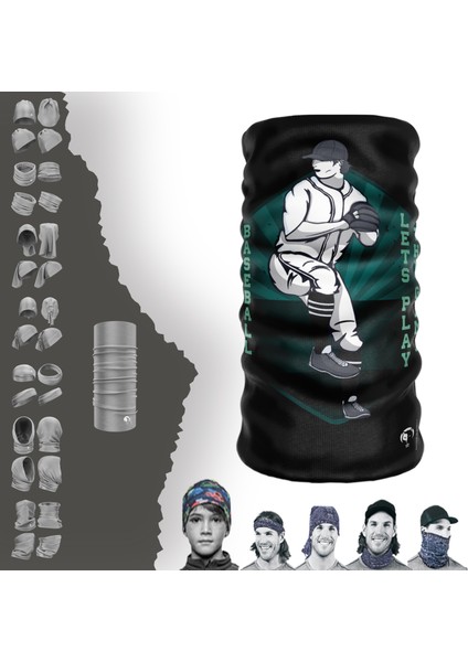 Extreme Koyu Yeşil Tabanlı Baseball Desenli Boyunluk Bandana Baf Toka Maske Saçbandı
