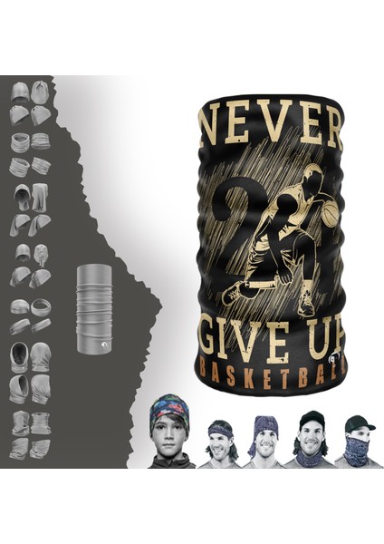 Extreme Sarı Never Gıve Up Yazılı Basketball Boyunluk Bandana Baf Toka Maske Saçbandı