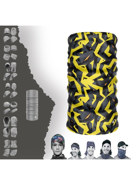 Extreme Sarı Çizgi Desenli Boyunluk Bandana Baf Toka Maske Saçbandı