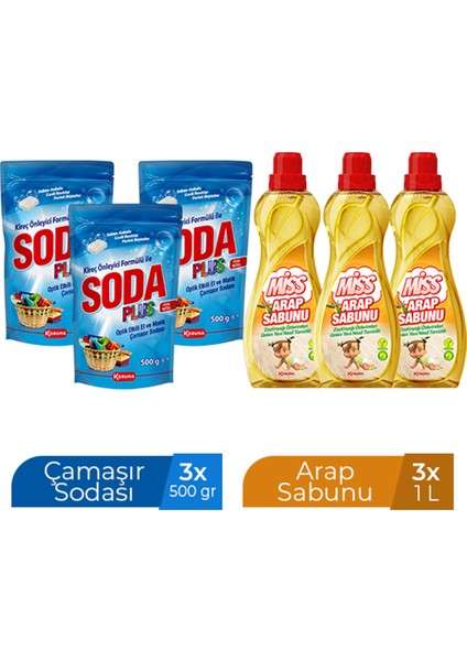 Arap Sabunu 1000 ml x 3 Adet + Soda Plus 500 ml x 3 Adet
